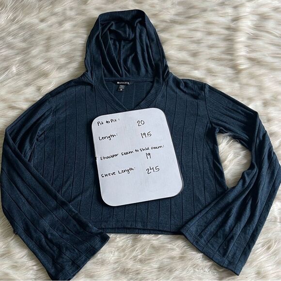 Athleta Harmony Pose Hoodie Sweatshirt in Dark Sardinia Blue Heather - Picture 8 of 12